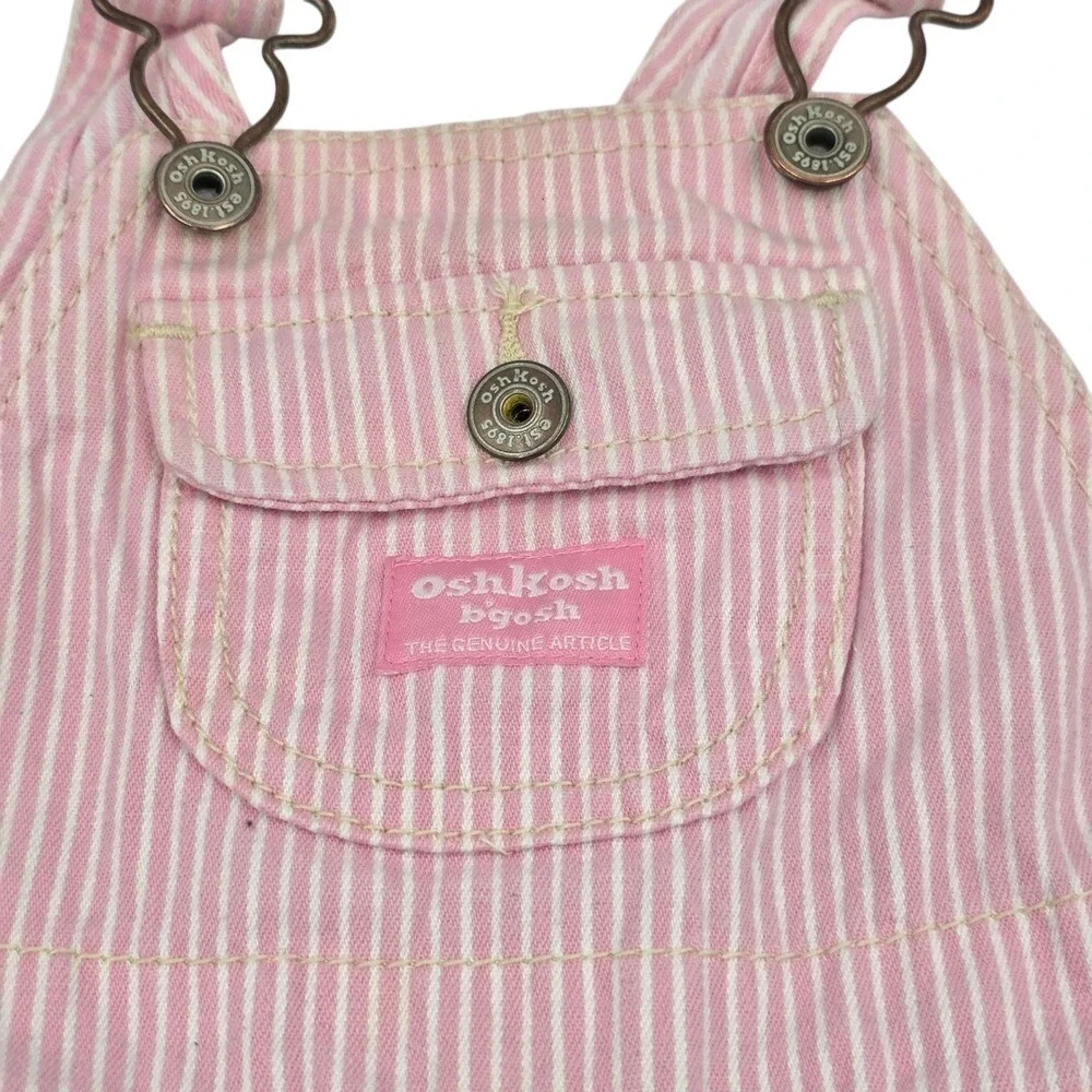 OshKosh B'gosh Pink White Stripe Baby Girl Overalls‎ Jumpsuit Snap Size 9 M 2010